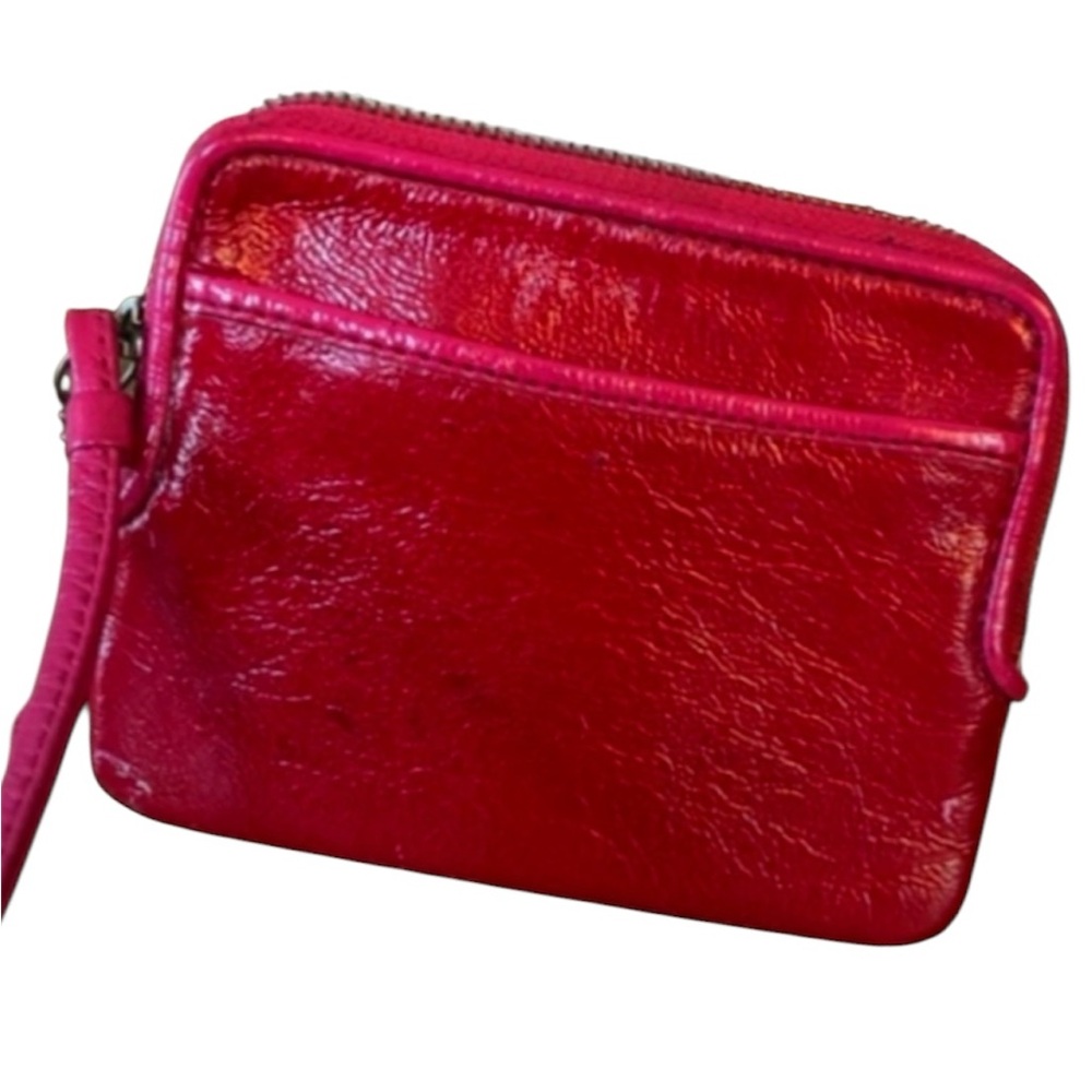 Coach Poppy Wristlet RedPink Gently Pre Loved H 4"x W 5"  Strap 6" Coach Tag - Picture 3 of 8